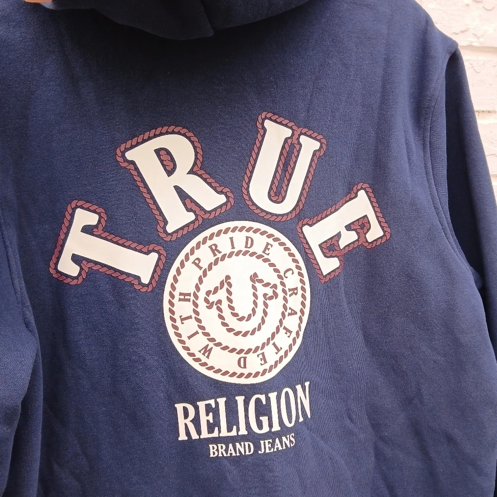 True Religion Full Zip Hoodie Logo Navy Large